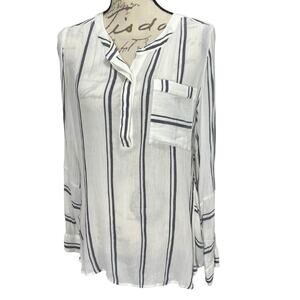 Two by Vince Camuto Women's Striped Tunic Long Sleeve Semi-Sheer Boho Top-Medium